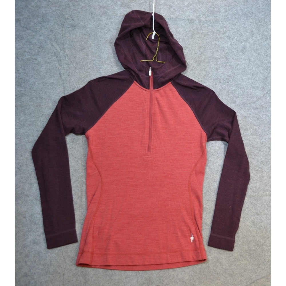 Smartwool Merino 250 Hoodie Womens M Red Purple 1/2 Zip Wool Thermal Layer Top